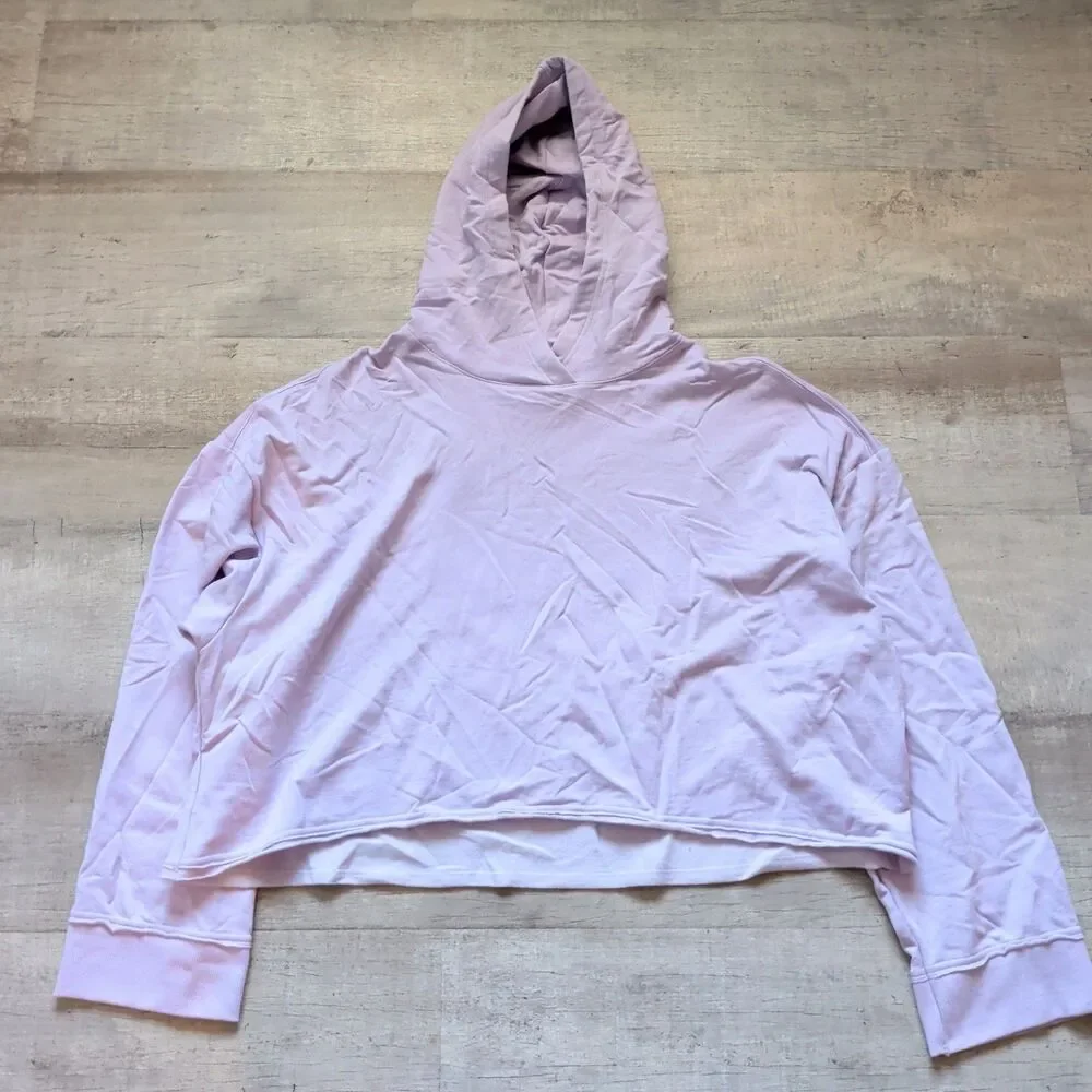 Nike Yoga Hoodie Womens XXL Purple Crop Raw Hem Modal Blend Pullover Sweatshirt